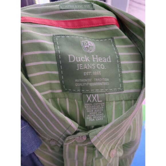 Duck Head Jeans Company XXL Athletic Fit Green White Stripe Button Up Dress Shir - Picture 7 of 7